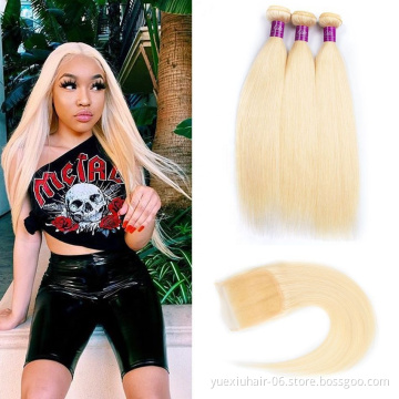 Virgin  #613 blonde lace closure frontal 100% Remy cheap brazilian Human Hair  bundles aligned hair vendor